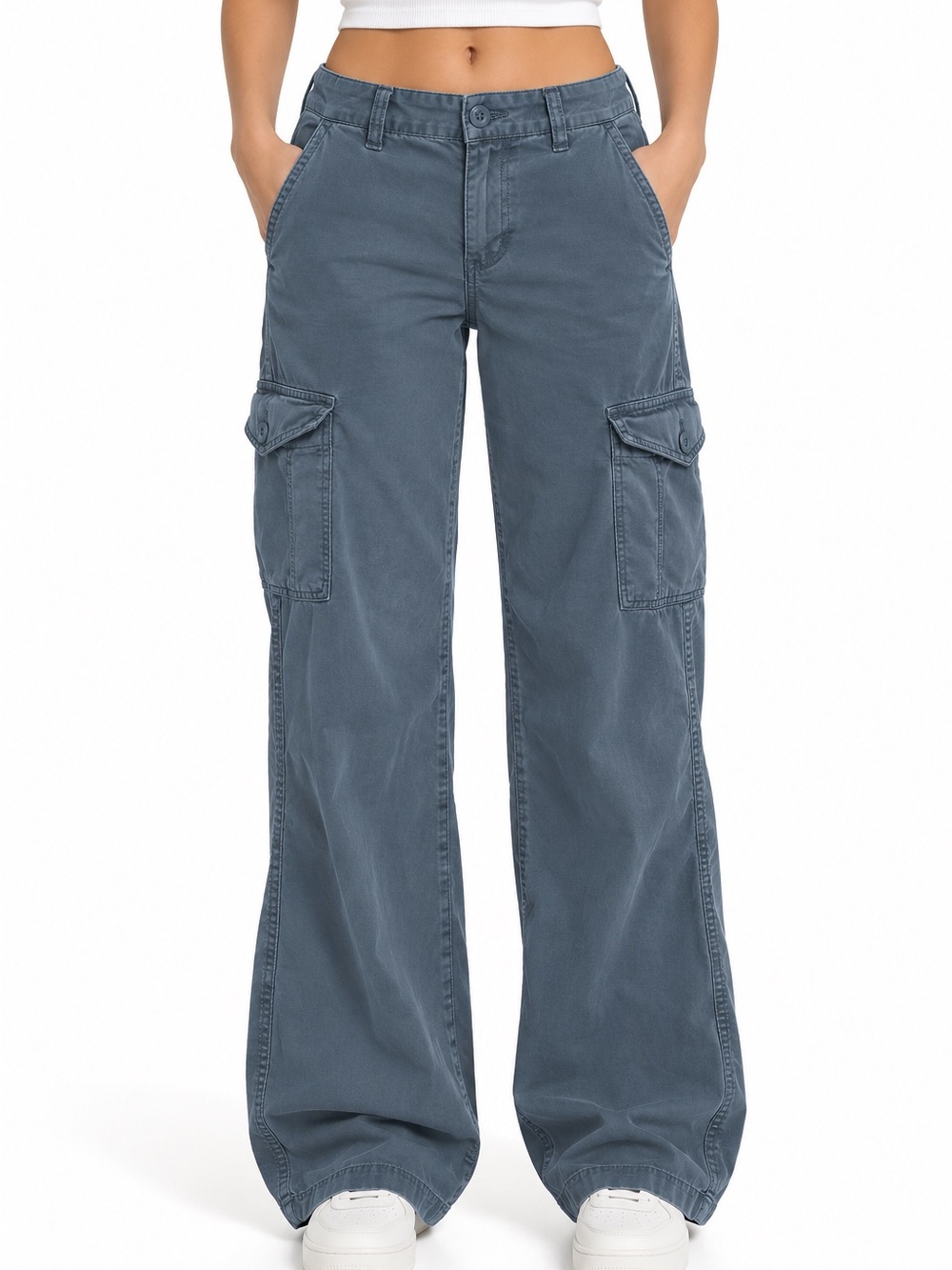 American Eagle Blue Cargo Pants Women’s 0 Regular Wide Leg Y2K Utility